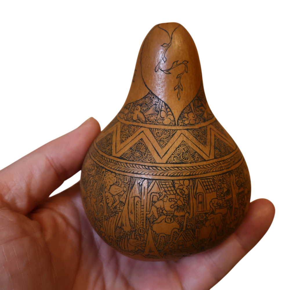 Peruvian Folk Art Gourd Lot of 3 Guillermo Ventura Cochas Chico Hand Carved - Picture 5 of 11